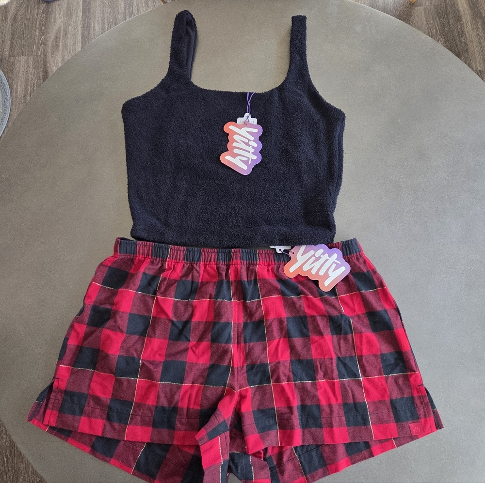 Yitty Fabletics Pet Me Tank & Dream Flannel Boxer Short Bundle Size Large NWT